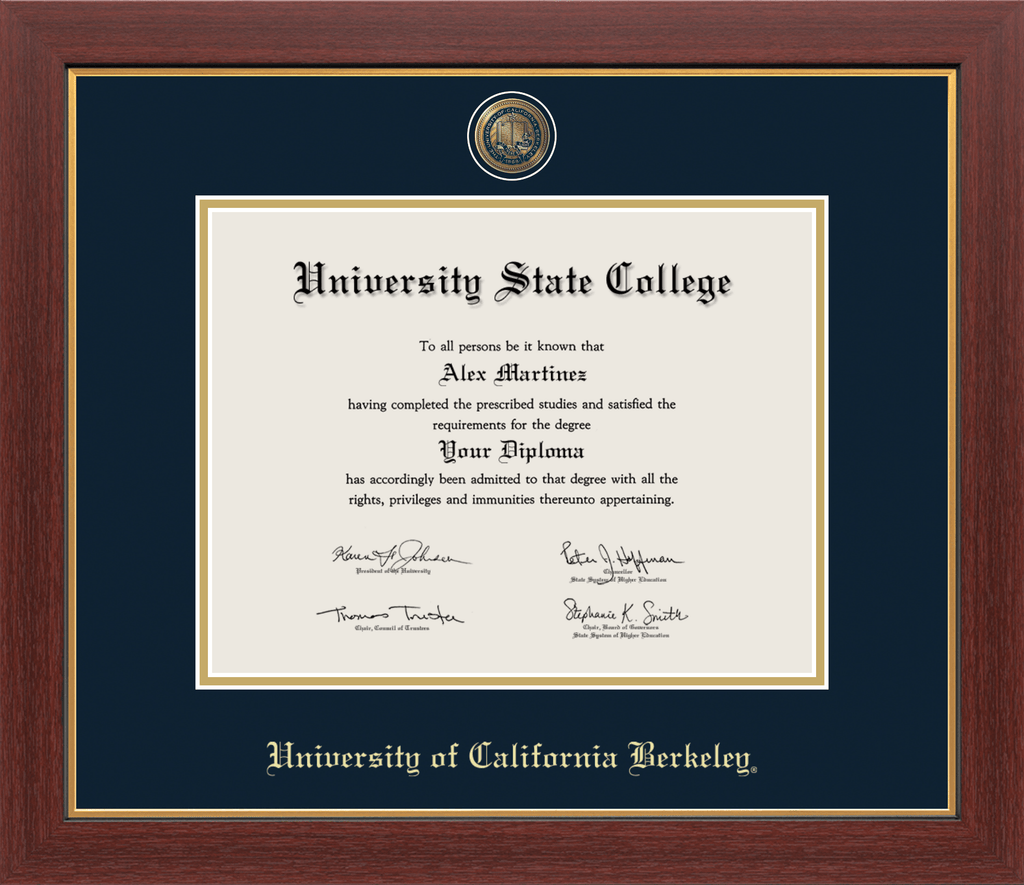 CAPGOWN | UC Berkeley Medallion Diploma Frame for Doctoral Graduates. Designed and made in USA.