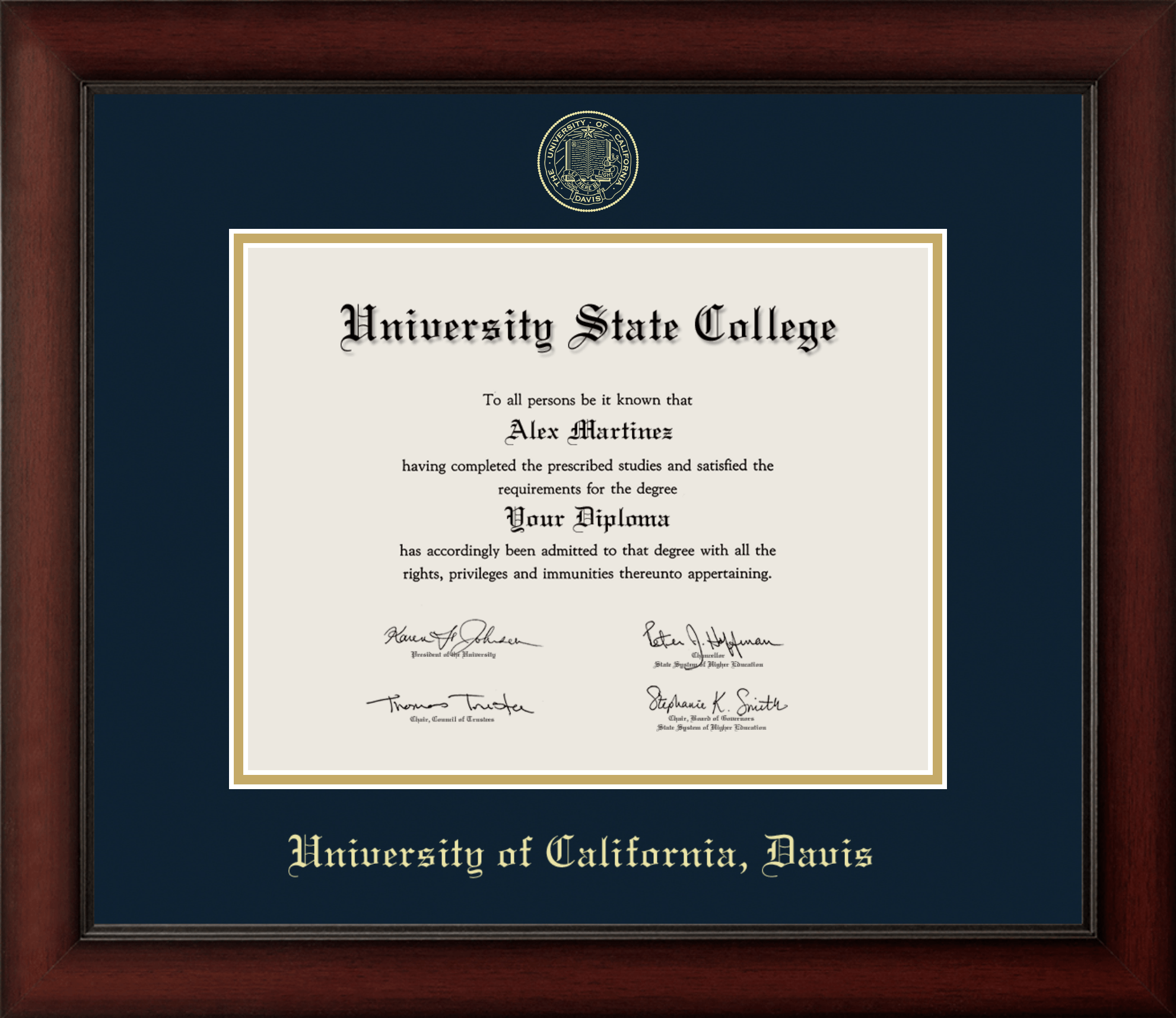 CAPGOWN | UC Davis Cherry Wood Diploma Frame for Doctoral Graduates. Designed and made in USA.