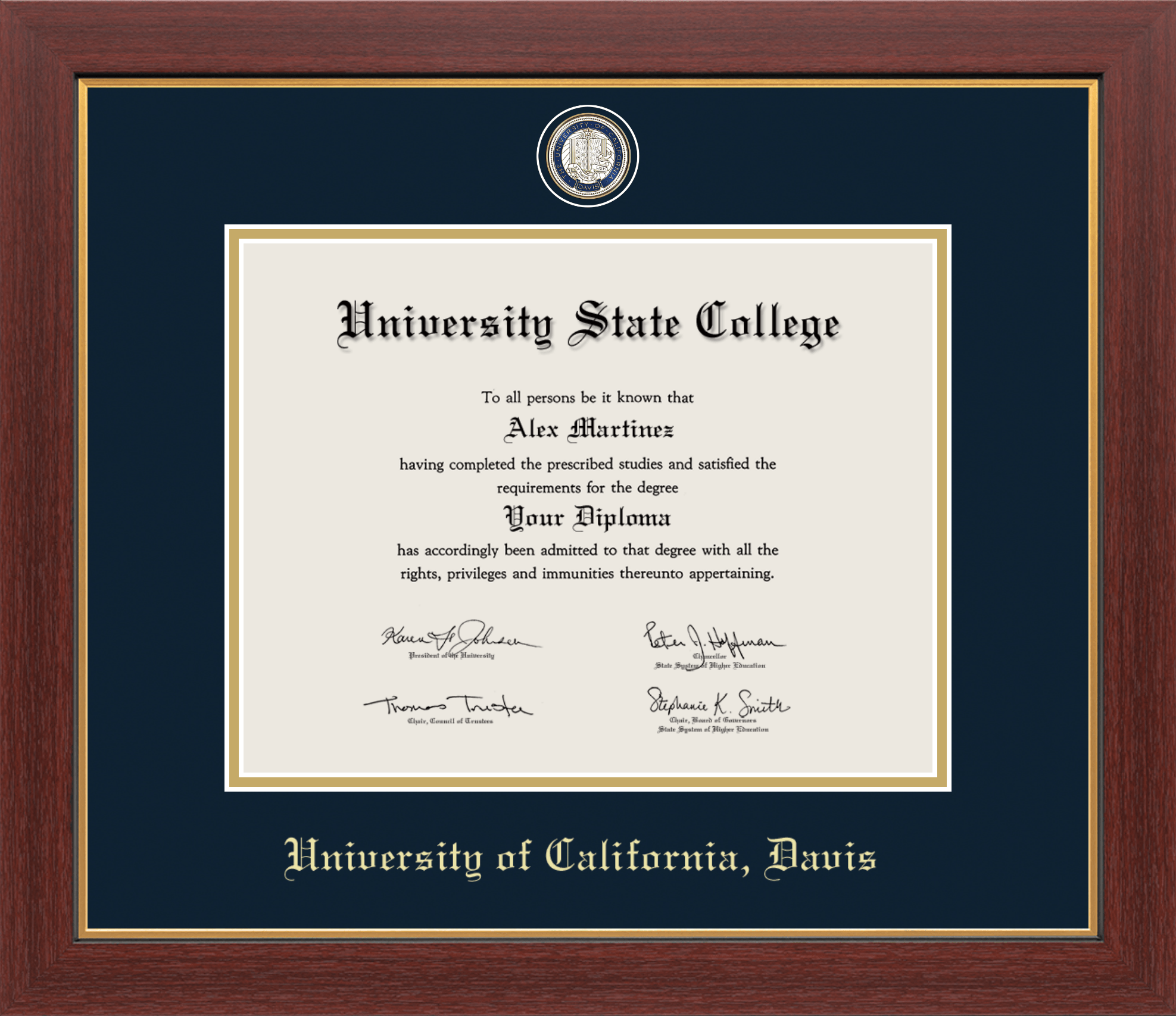 CAPGOWN | UC Davis Medallion Diploma Frame for Doctoral Graduates. Designed and made in USA.