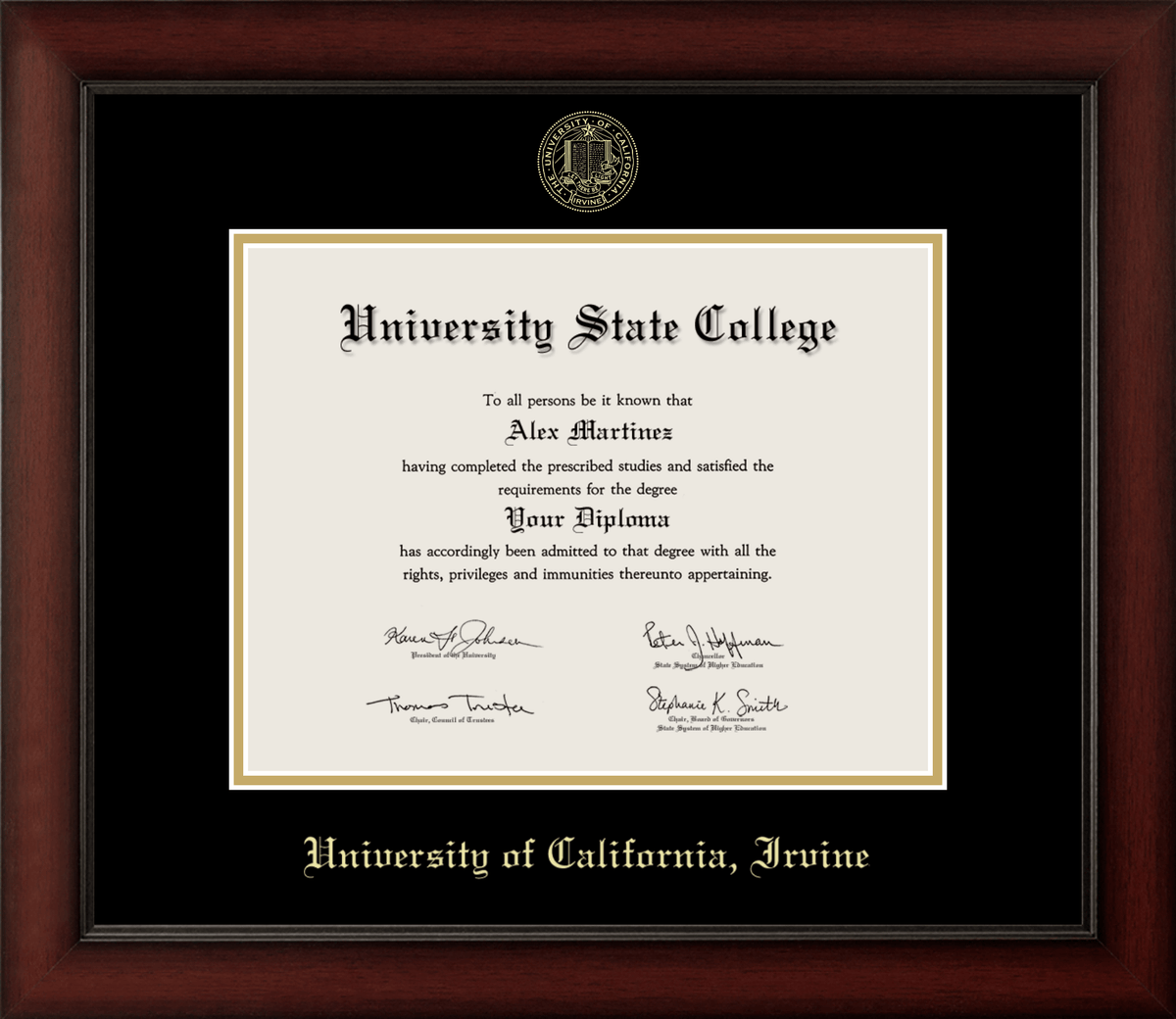 Marco de diploma de madera de cerezo de UC Irvine