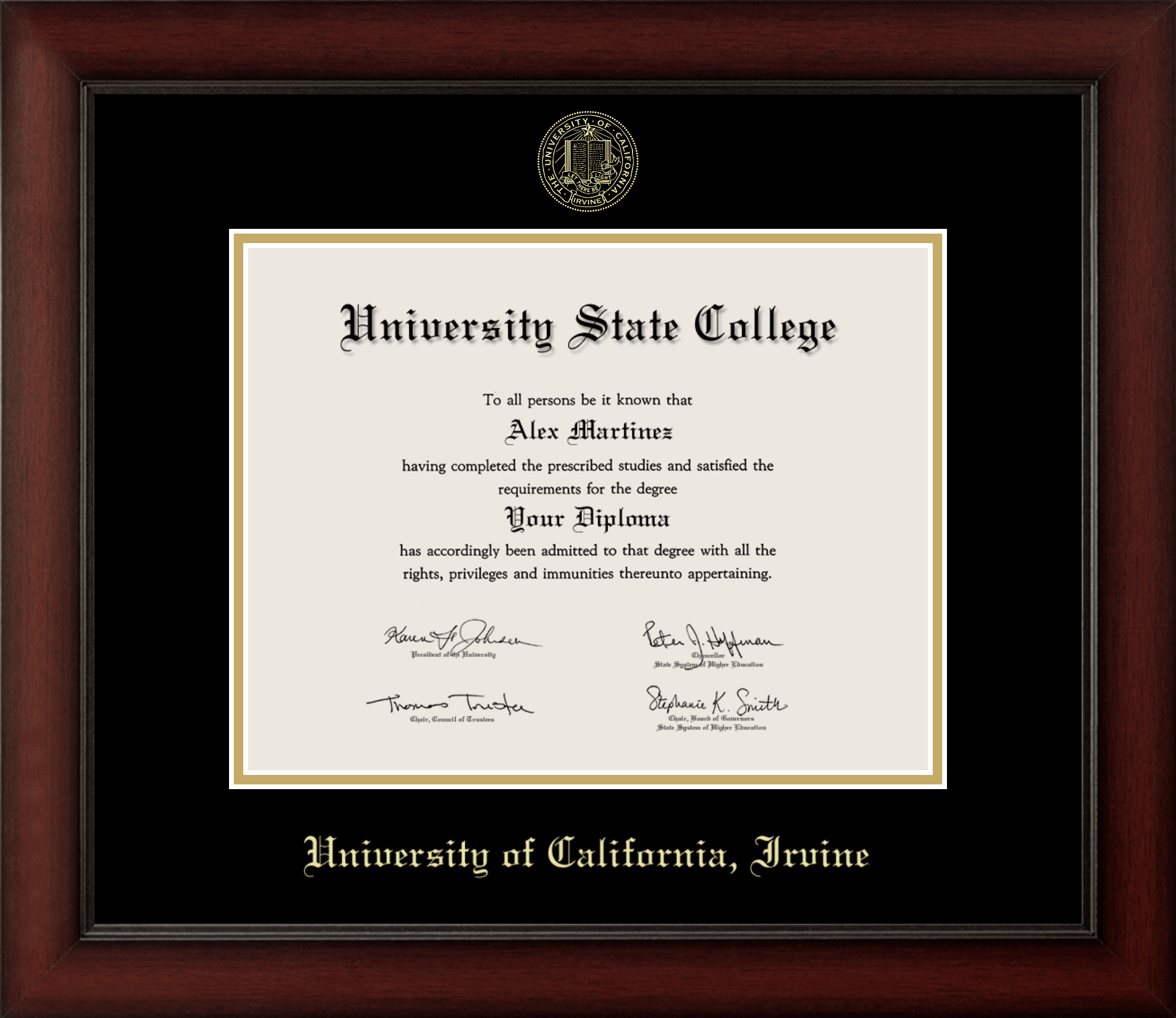 CAPGOWN | UC Irvine Cherry Wood Diploma Frame for Doctoral Graduates. Designed and made in USA.