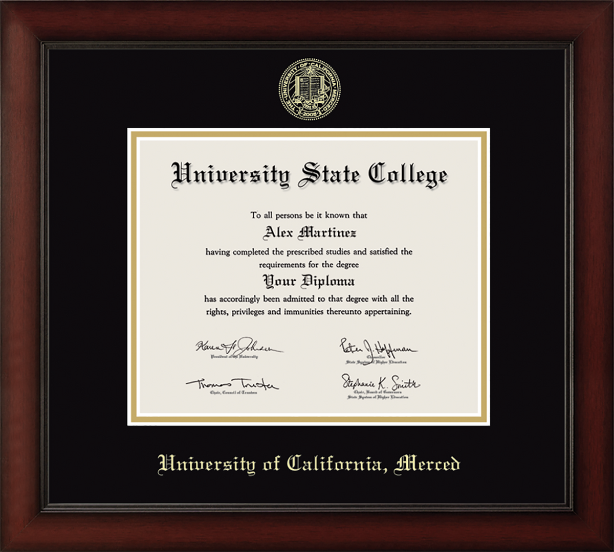 Marco de diploma de madera de cerezo UC Merced 