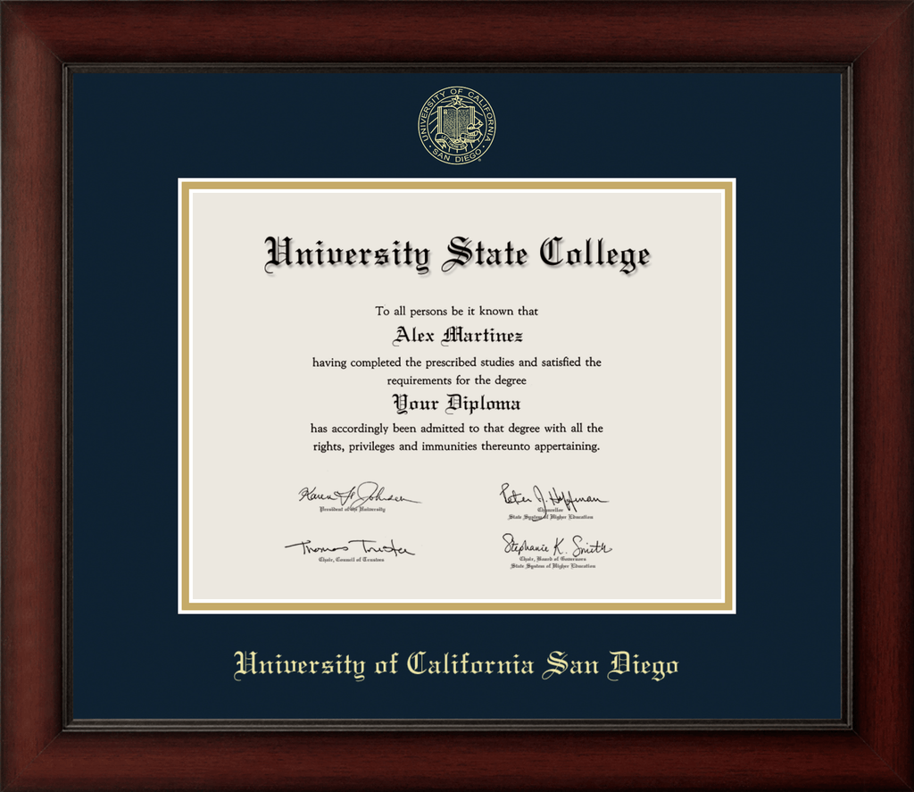 CAPGOWN | UC San Diego Cherry Wood Diploma Frame for Doctoral Graduates. Designed and made in USA.