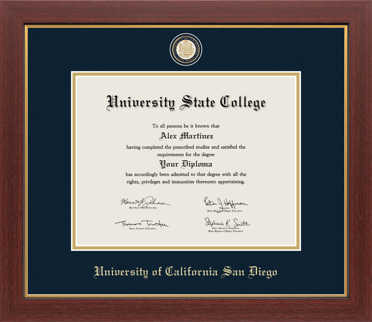 Marco del diploma Medallón de UC San Diego 