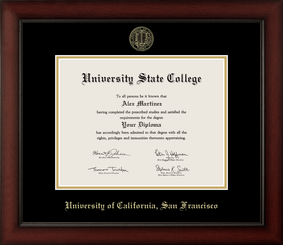 Marco de diploma de madera de cerezo de UC San Francisco 