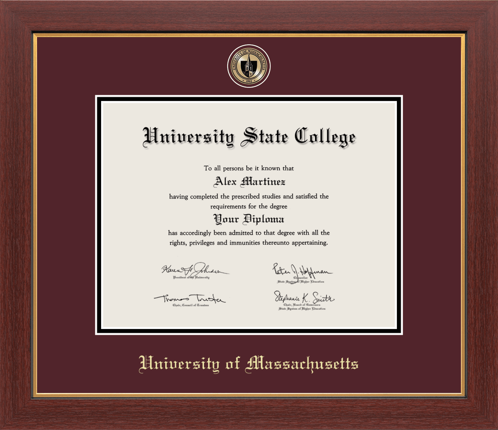 CAPGOWN | UMass Amherst Medallion Diploma Frame for Doctoral Graduates. Designed and made in USA.