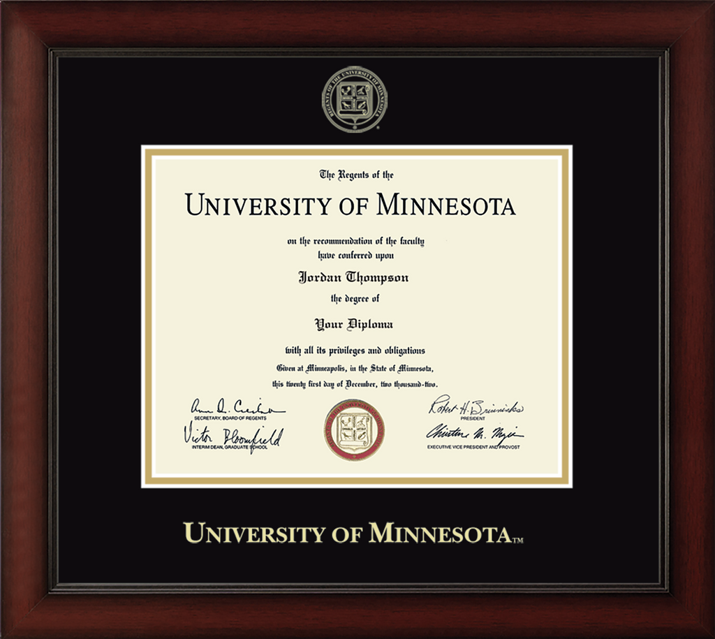 CAPGOWN | University of Minnesota Cherry Wood Diploma Frame for Doctoral Graduates. Designed and made in USA.