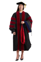 UW–Madison doctoral hood with cardinal-red satin lining and blue Ph.D. velvet trim