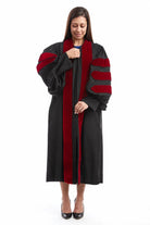 Front view of the University of New Mexico doctoral gown