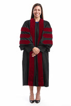UW–Madison doctoral gown cardinal-red velvet front-panel detail
