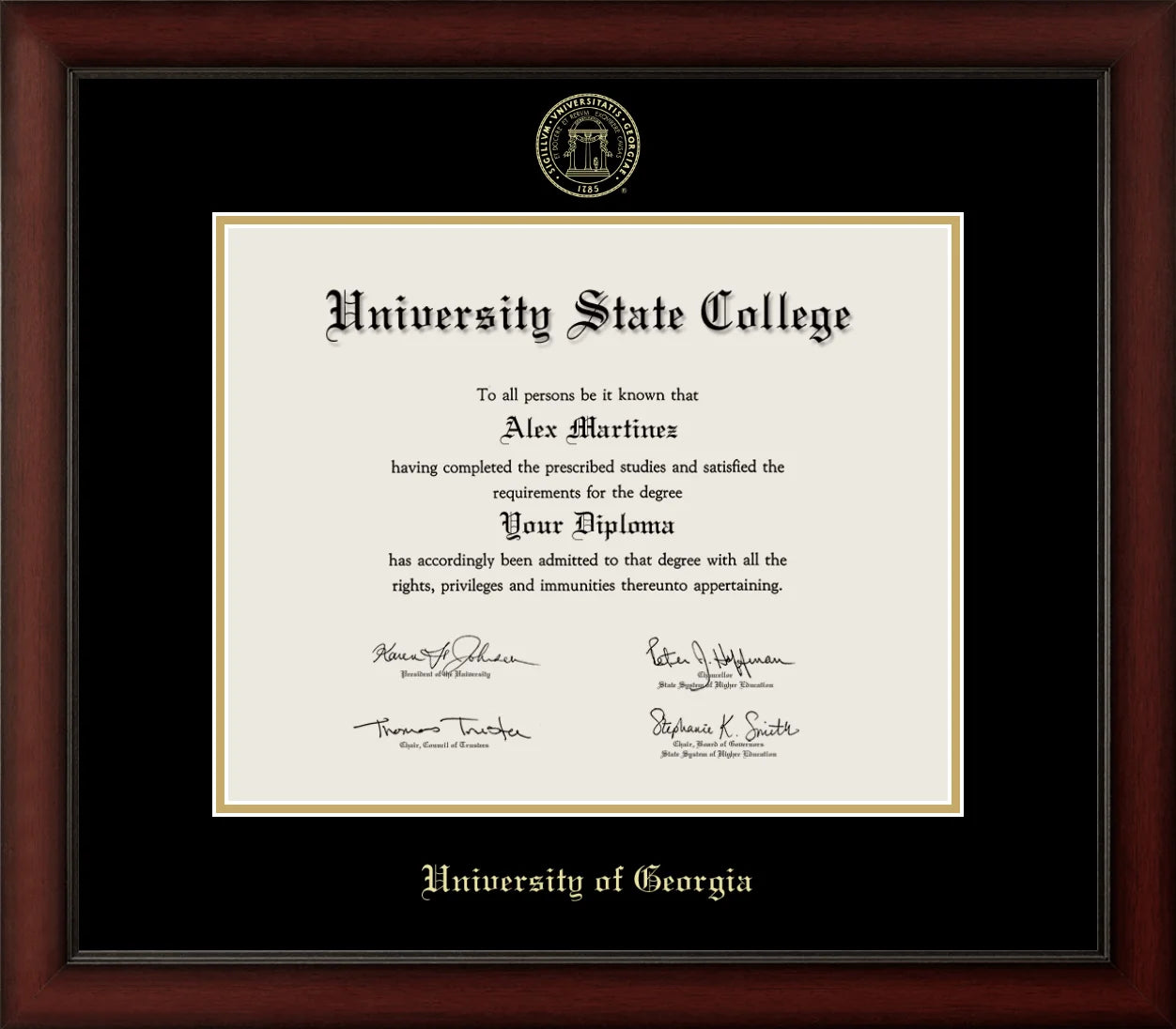 CAPGOWN | University of Georgia Cherry Wood Diploma Frame for Bachelor, Master, and Doctoral Graduates. Designed and made in USA.