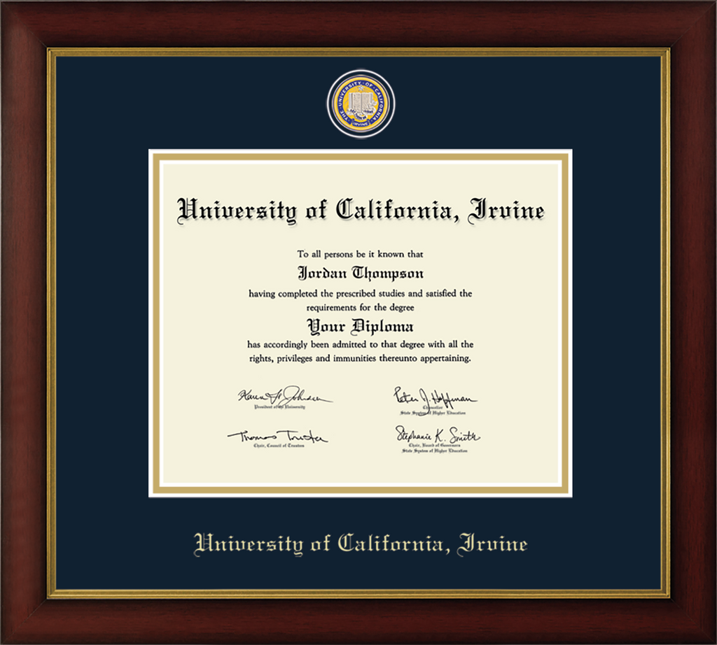 CAPGOWN | UC Irvine Medallion Diploma Frame for Doctoral Graduates. Designed and made in USA.