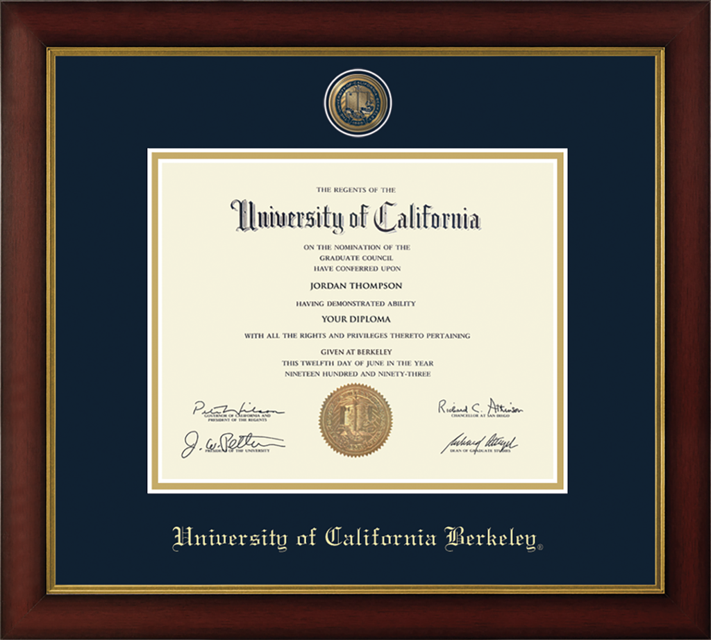 CAPGOWN | UC Berkeley Medallion Diploma Frame for Doctoral Graduates. Designed and made in USA.