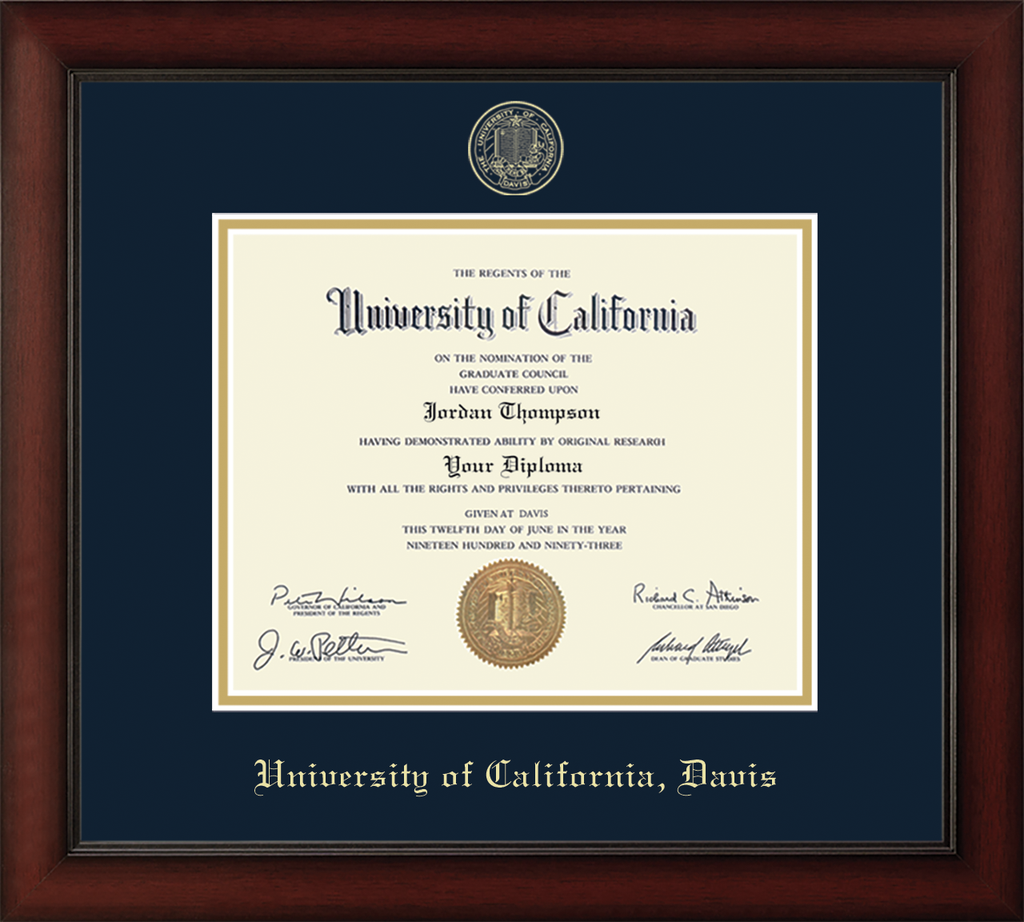 CAPGOWN | UC Davis Cherry Wood Diploma Frame for Doctoral Graduates. Designed and made in USA.