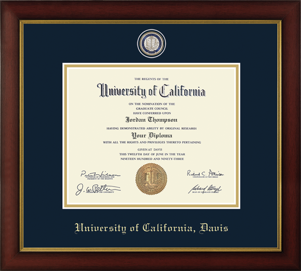 CAPGOWN | UC Davis Medallion Diploma Frame for Doctoral Graduates. Designed and made in USA.