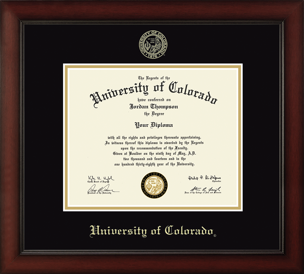 CAPGOWN | University of Colorado at Boulder Cherry Wood Diploma Frame for Doctoral Graduates. Designed and made in USA.