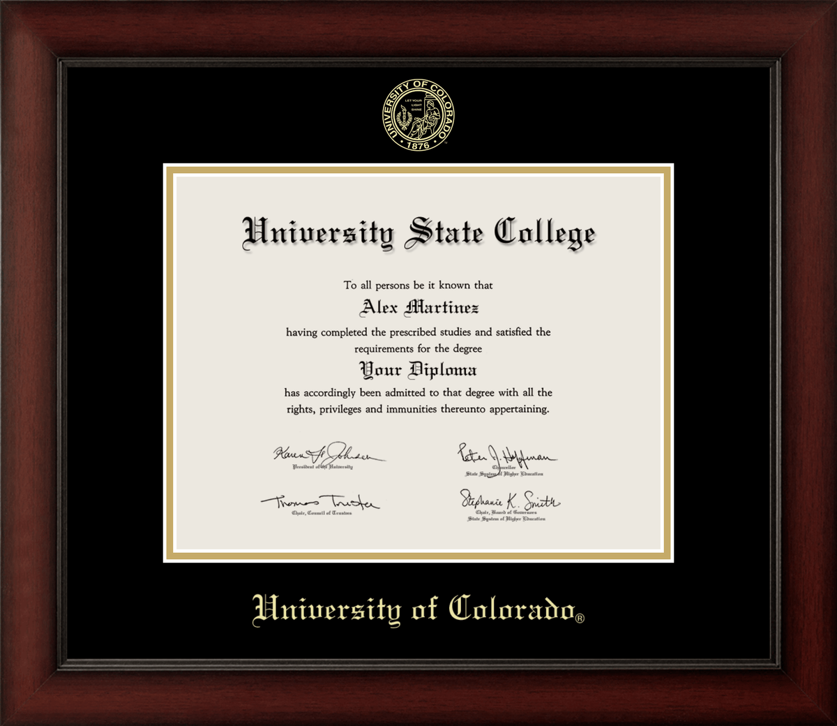 Marco de diploma de madera de cerezo de la Universidad de Colorado en Boulder 