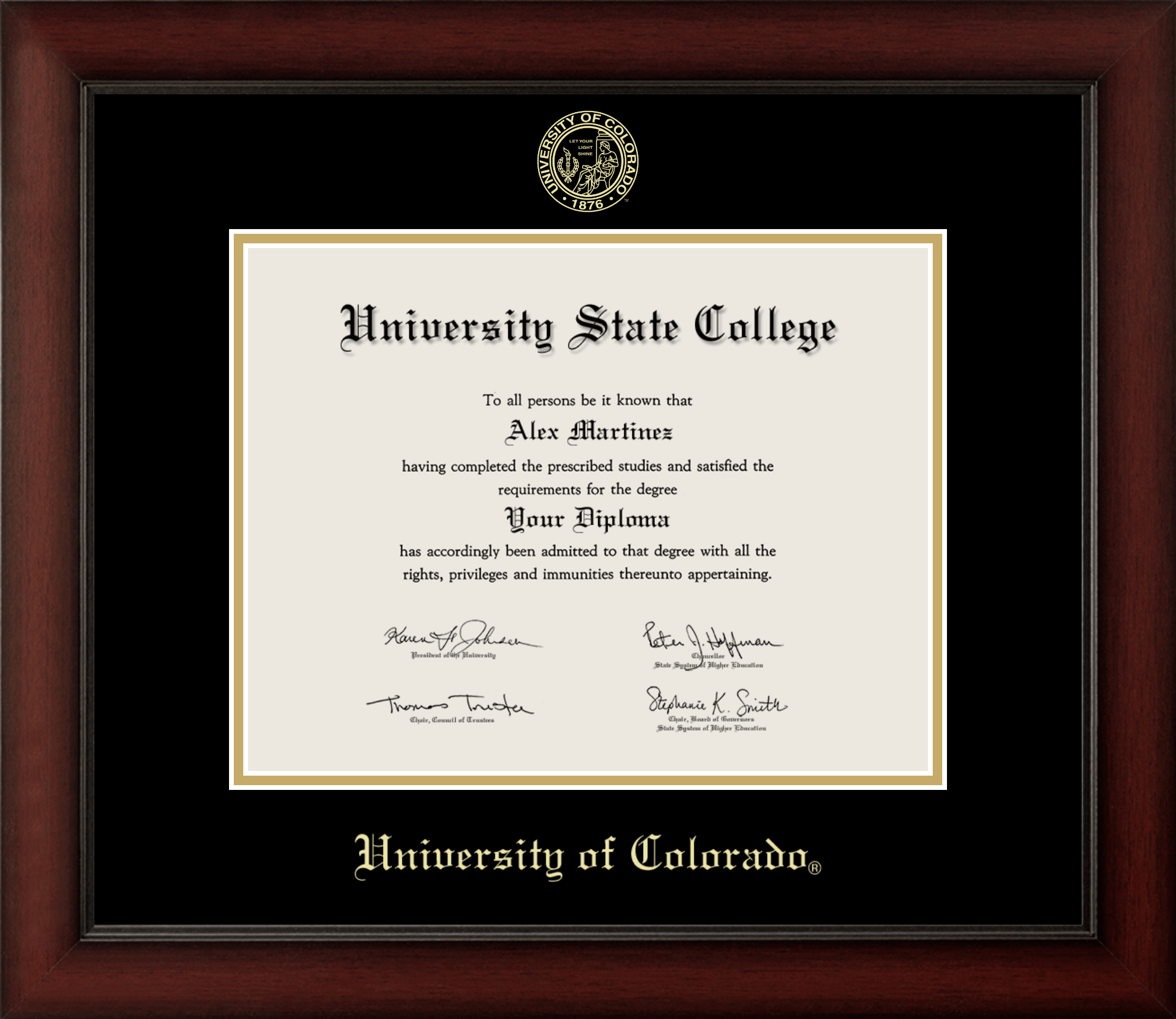 CAPGOWN | University of Colorado at Boulder Cherry Wood Diploma Frame for Doctoral Graduates. Designed and made in USA.