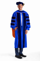 Complete University of Florida doctoral regalia with blue gown, hood, and tam