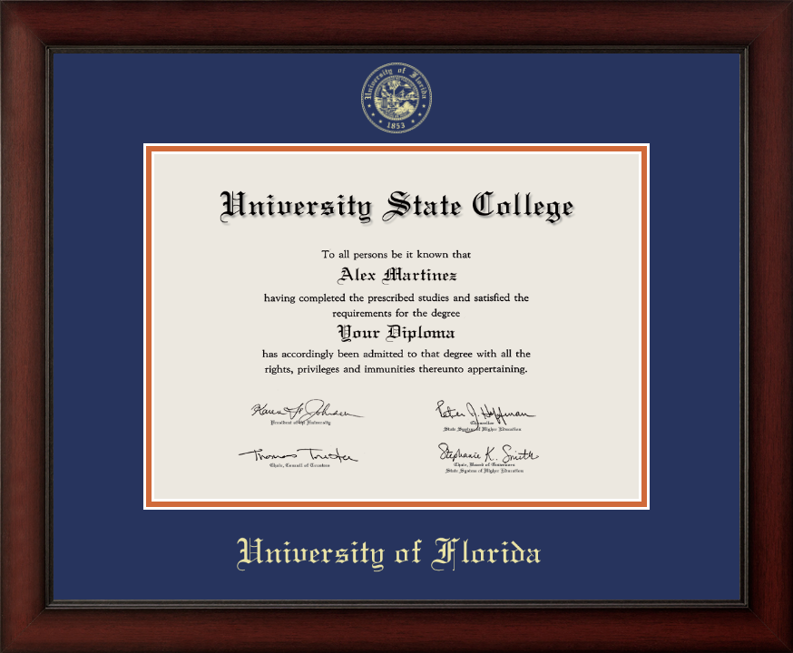 CAPGOWN | University of Florida Cherry Wood Diploma Frame for Bachelor's, Master's, and doctoral graduates. Designed and made in USA.