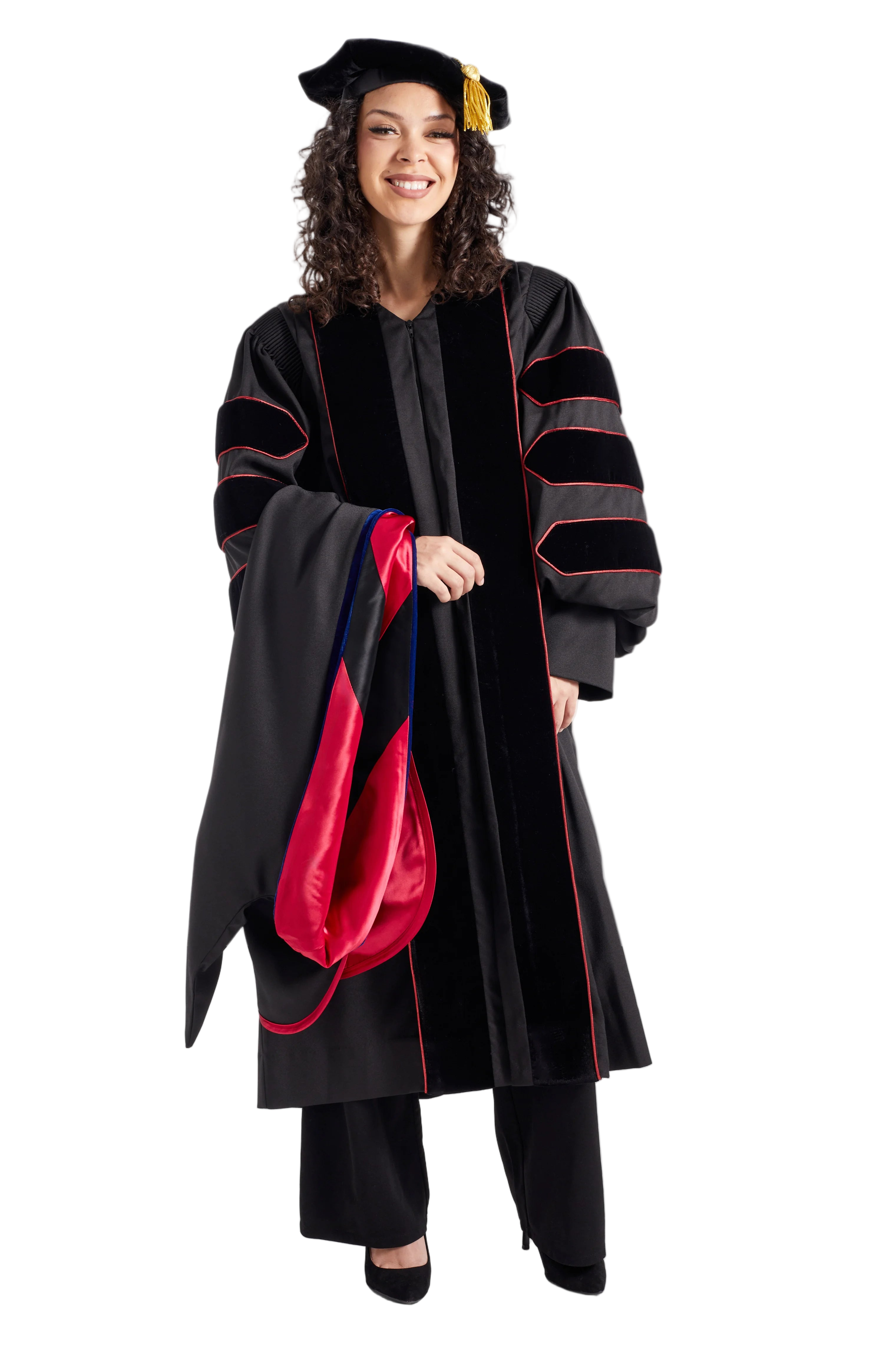 University of Georgia PhD Regalia Set. Doctoral Gown, Hood, and Eight Sided Doctoral Tam with Tassel