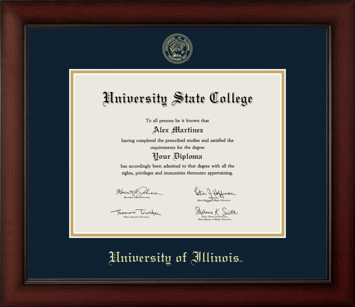 Marco de diploma de madera de cerezo de la Universidad de Minnesota 