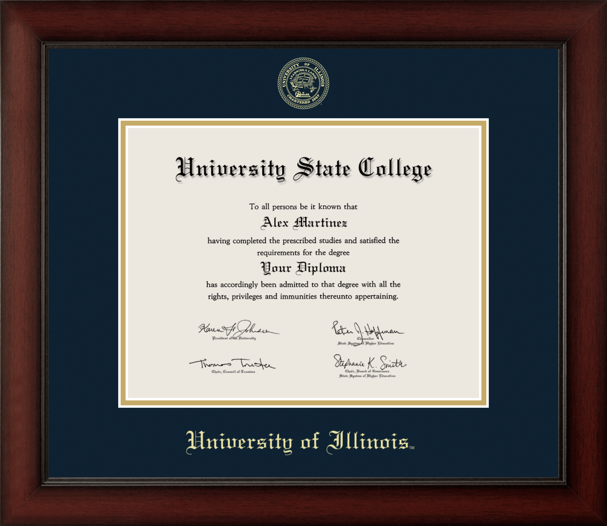 CAPGOWN | University of Illinois Urbana-Champaign Cherry Wood Diploma Frame for Doctoral Graduates. Designed and made in USA.