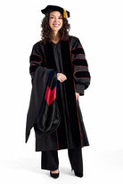 University of Louisville doctoral hood with royal blue velvet trim and black-and-red satin lining