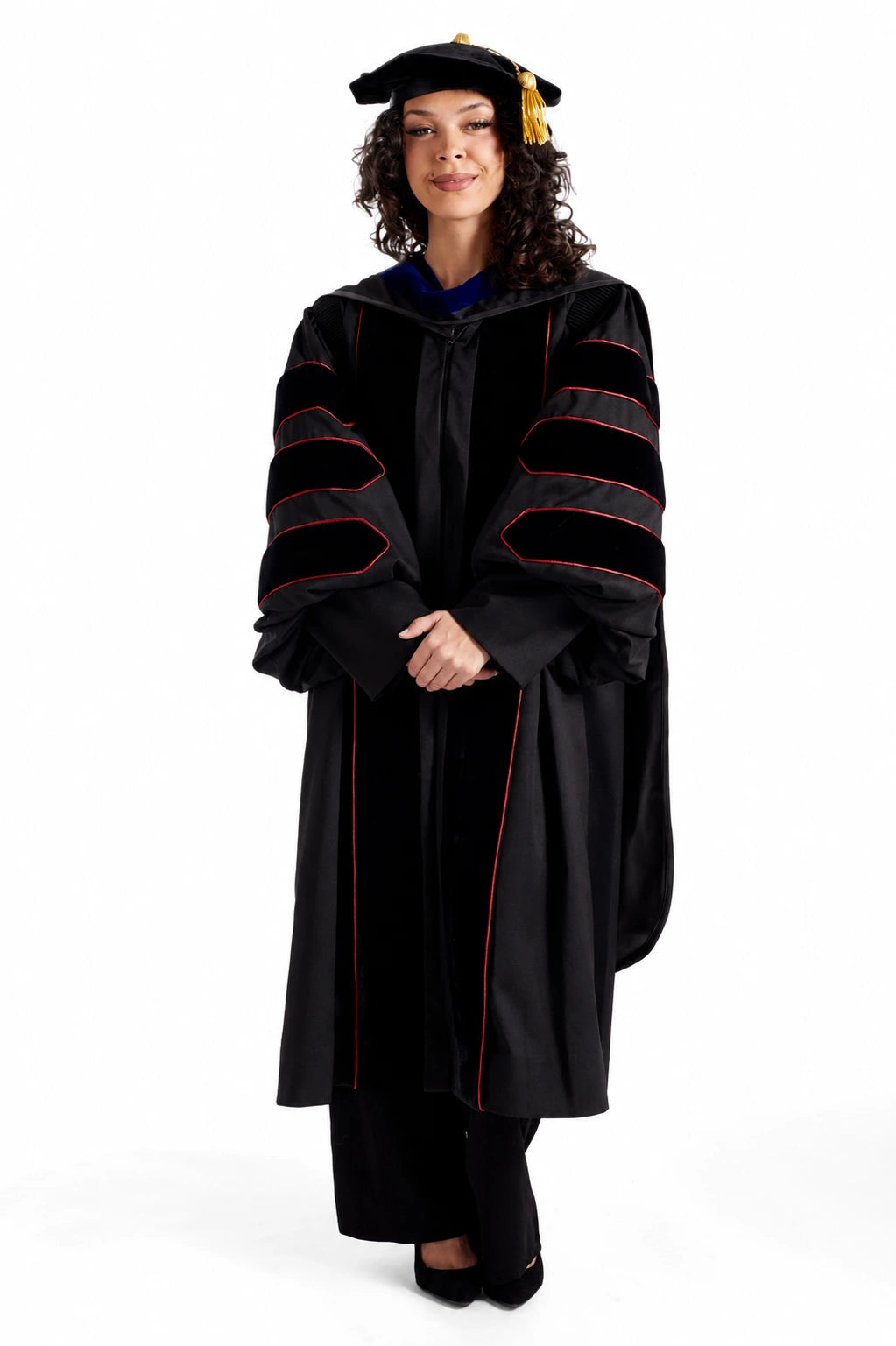 University of Louisville complete doctoral regalia set with gown, hood, and tam