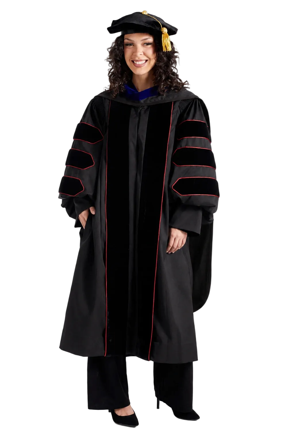 University of Louisville complete doctoral regalia set with gown, hood, and tam