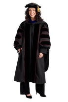 University of Louisville complete doctoral regalia set with gown, hood, and tam