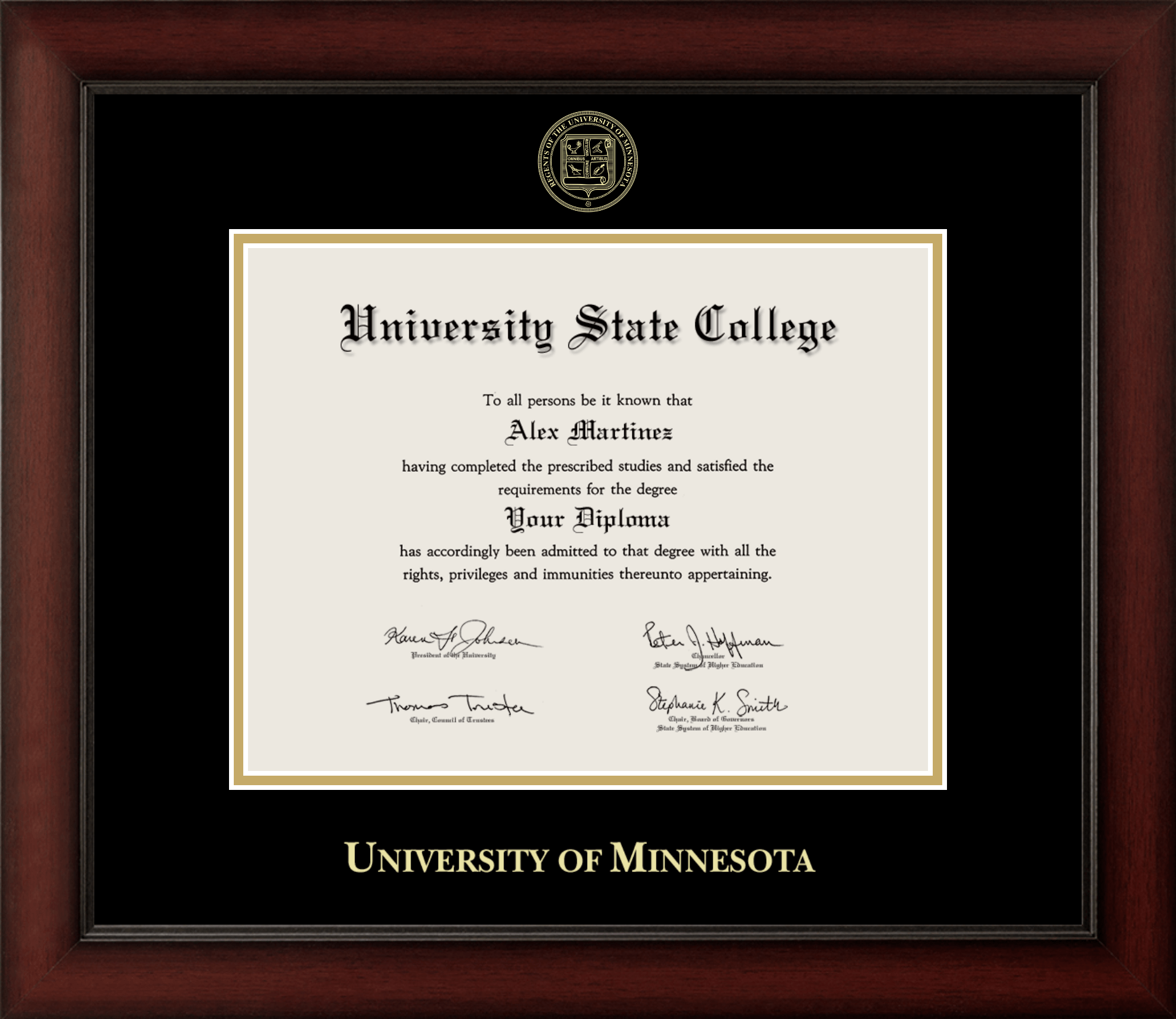 CAPGOWN | University of Minnesota Cherry Wood Diploma Frame for Doctoral Graduates. Designed and made in USA.