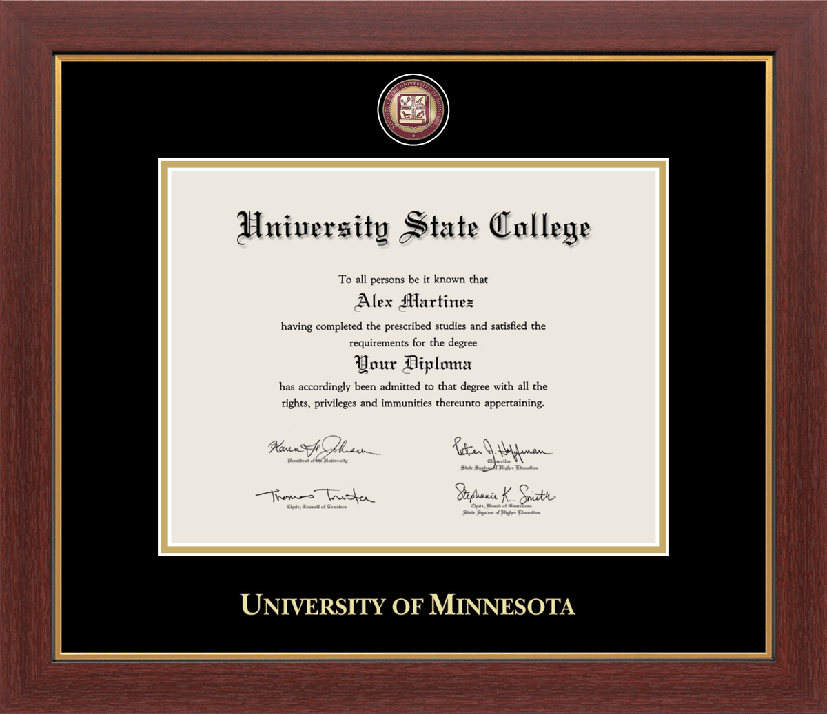 Marco del diploma medallón de la Universidad de Minnesota