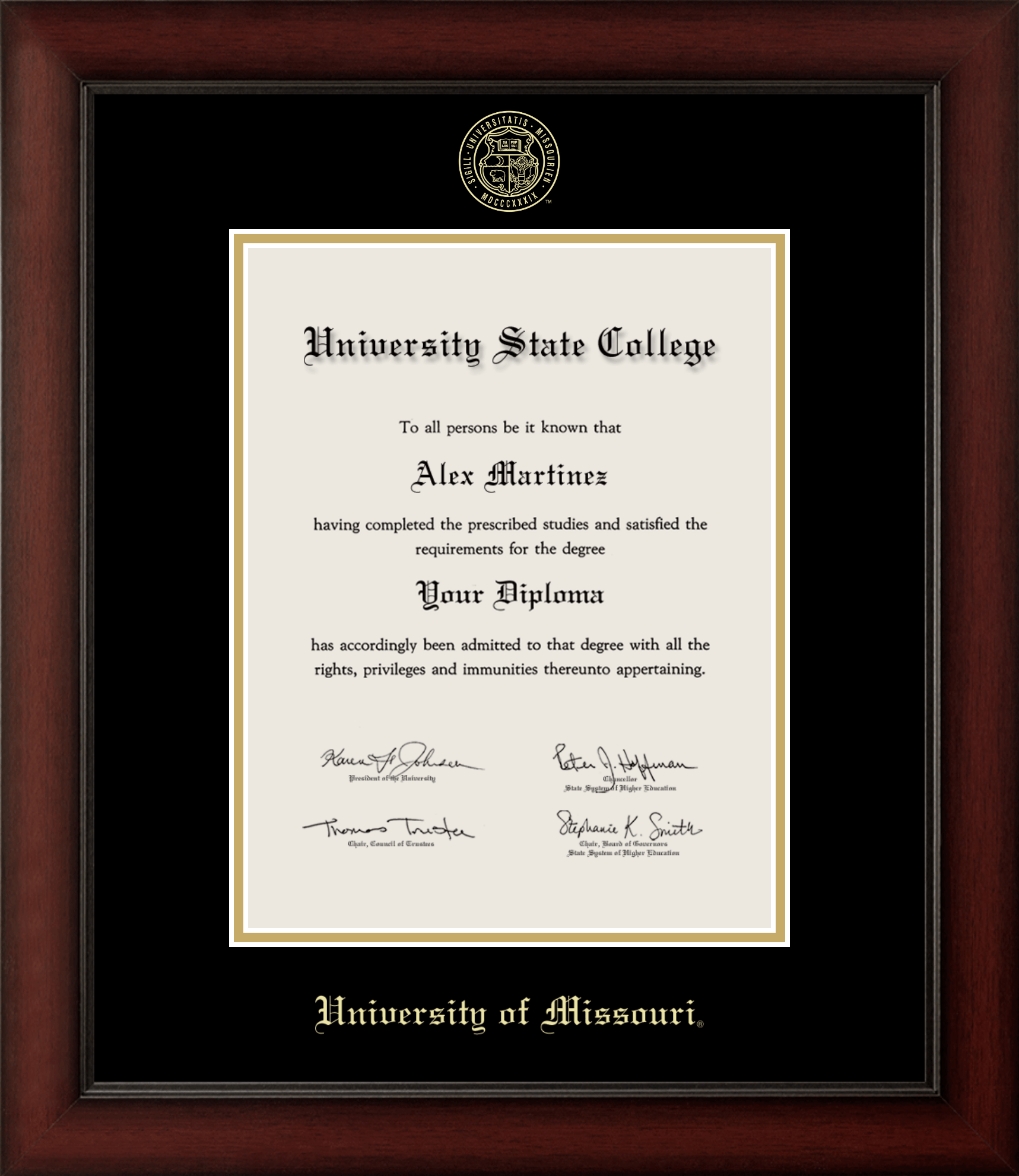 CAPGOWN | University of Missouri Cherry Wood Diploma Frame for Doctoral Graduates. Designed and made in USA.