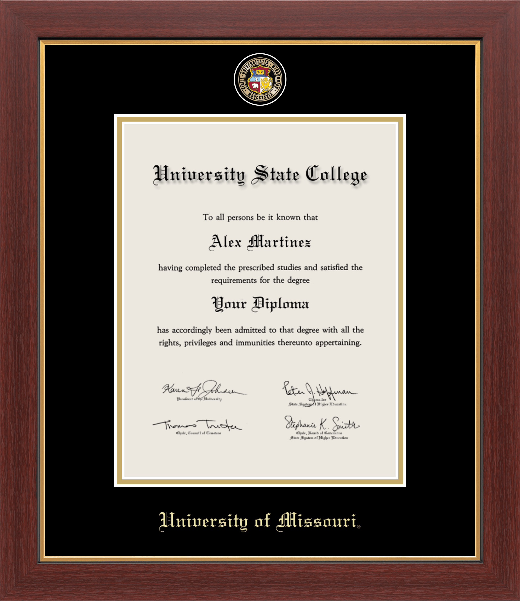 CAPGOWN | University of Missouri Medallion Diploma Frame for Doctoral Graduates. Designed and made in USA.