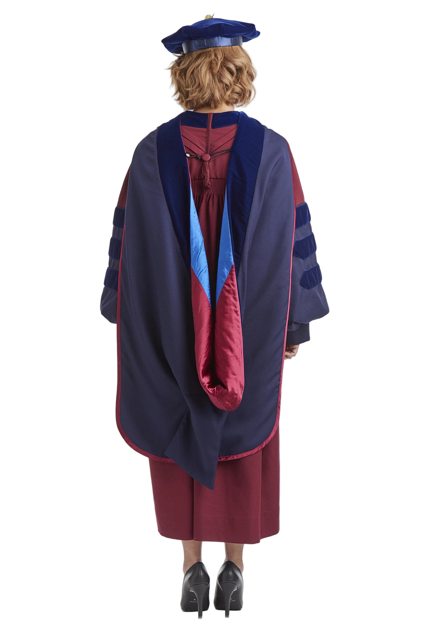 University of Pennsylvania doctoral hood with red and blue satin lining, velvet trim for academic discipline, and premium tailored construction meeting Intercollegiate Bureau of Academic Costume standards.