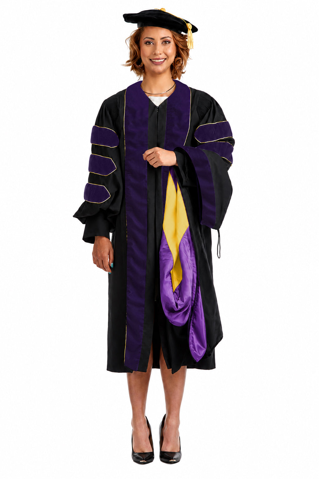 Regalia de doctorado completa para la Universidad de Missouri