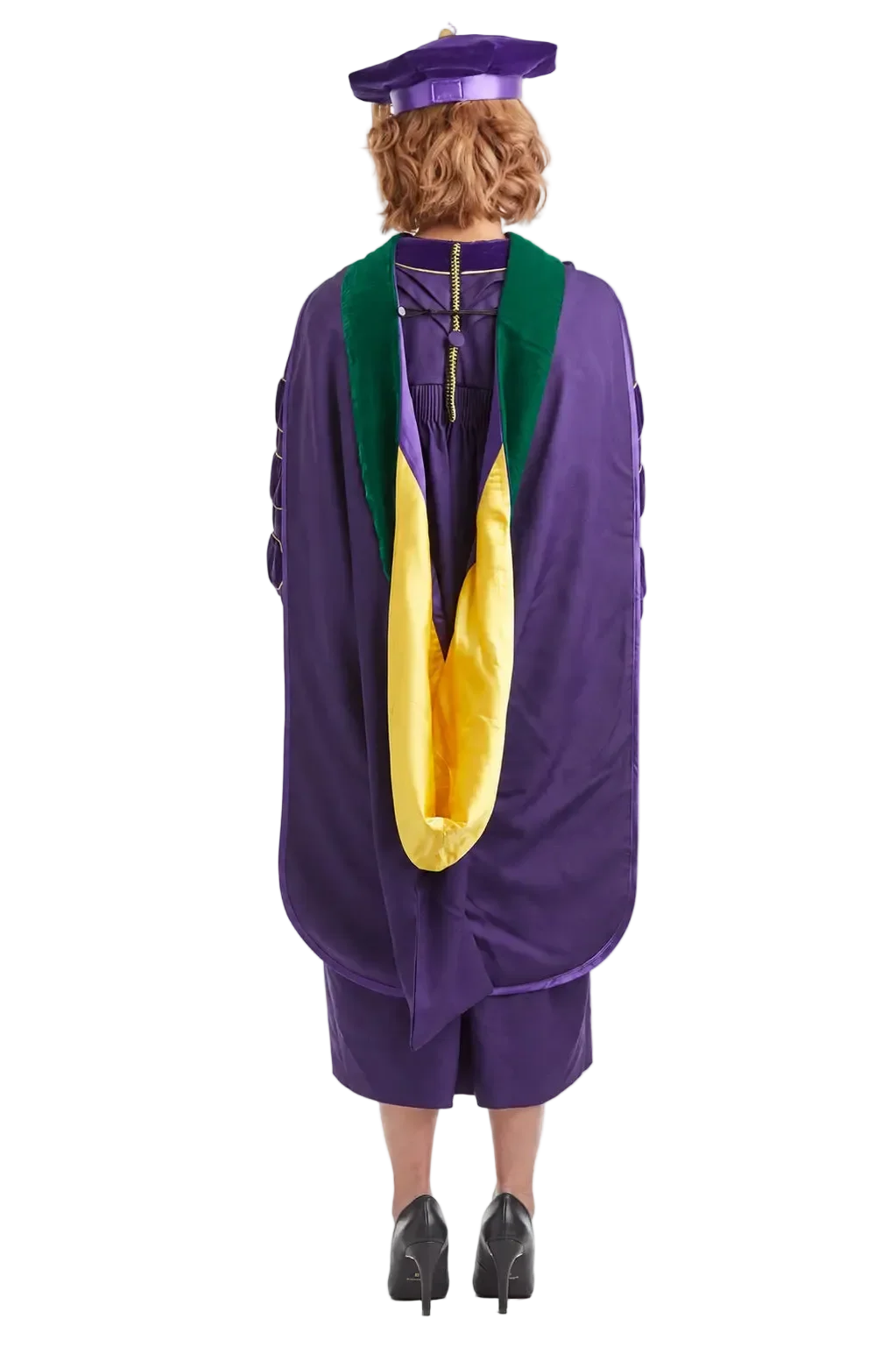 University of Washington Doctor of Medicine (M.D.) hood with green velvet — female model