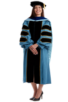 Widener University complete doctoral regalia set with gown, hood, and tam