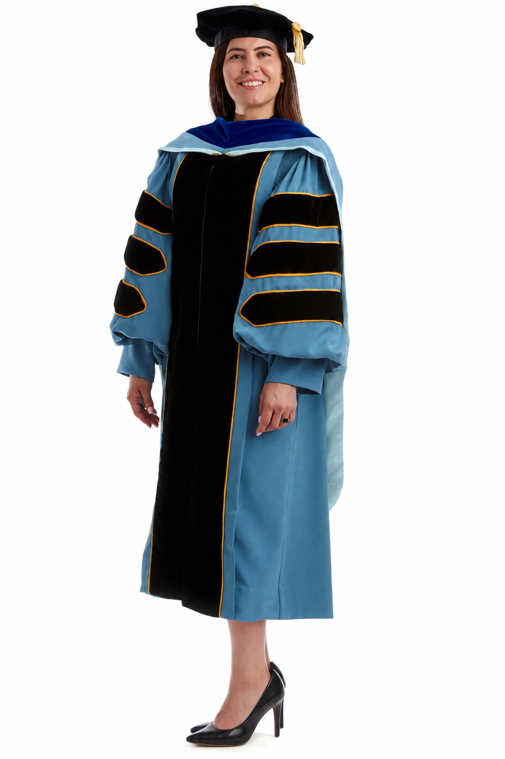 Widener University complete doctoral regalia set with gown, hood, and tam