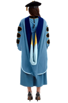 Widener University doctoral hood with royal blue velvet and light blue and gold satin lining