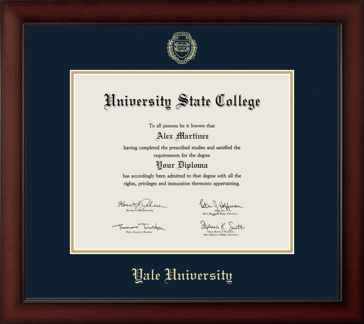 Marco de diploma de madera de cerezo de la Universidad de Yale 