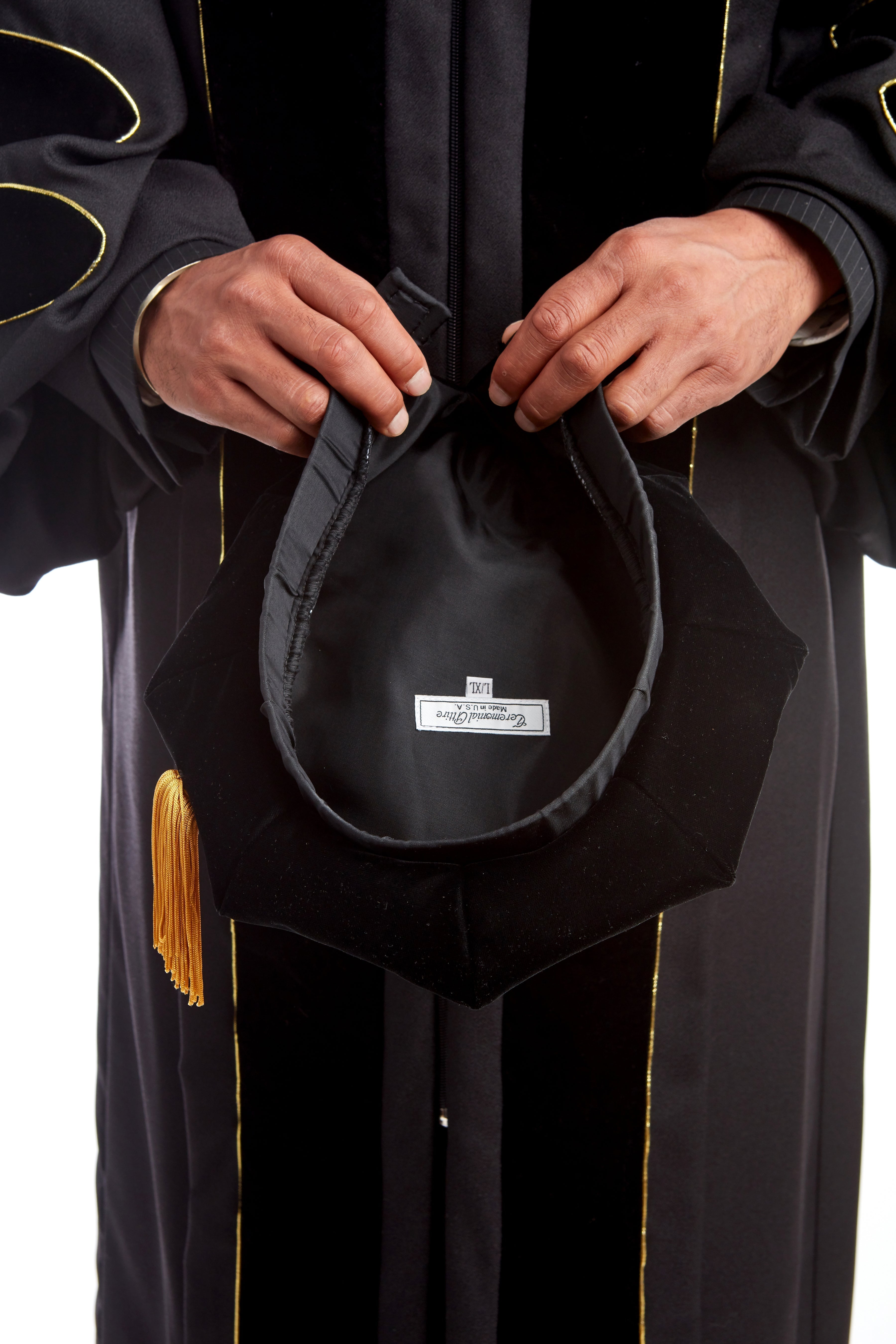 Cal State LA eight-sided black velvet doctoral tam