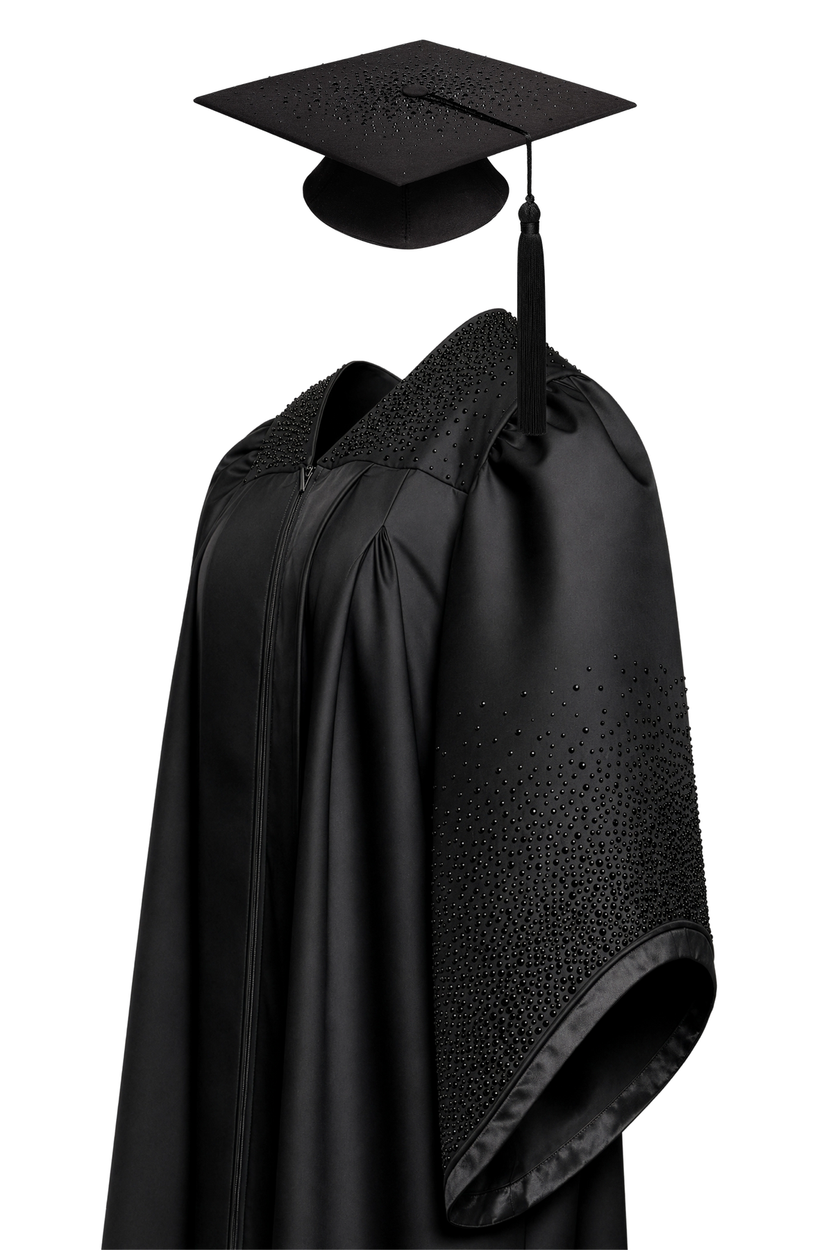 Halo Lumina cap and gown on a mannequin, side view
