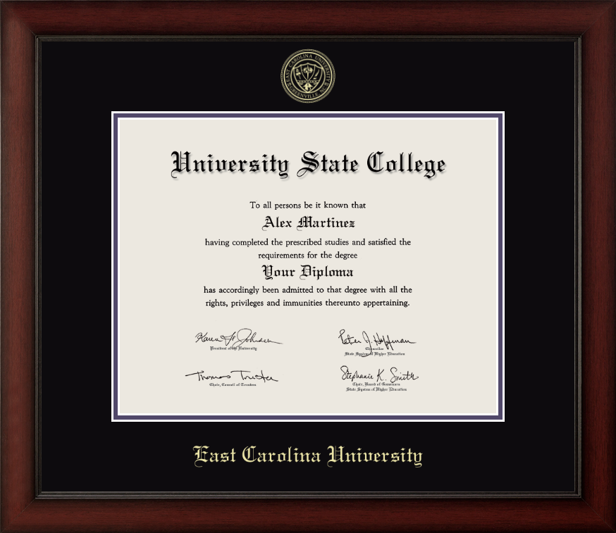 CAPGOWN | East Carolina University Cherry Wood Diploma Frame for Bachelor’s, Master’s, and PhD Graduates. Designed and made in USA.
