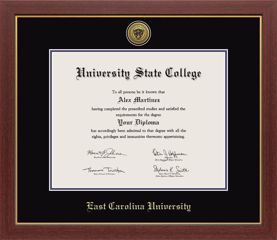CAPGOWN | East Carolina University Medallion Diploma Frame for Bachelor’s, Master’s, and PhD Graduates. Designed and made in USA.