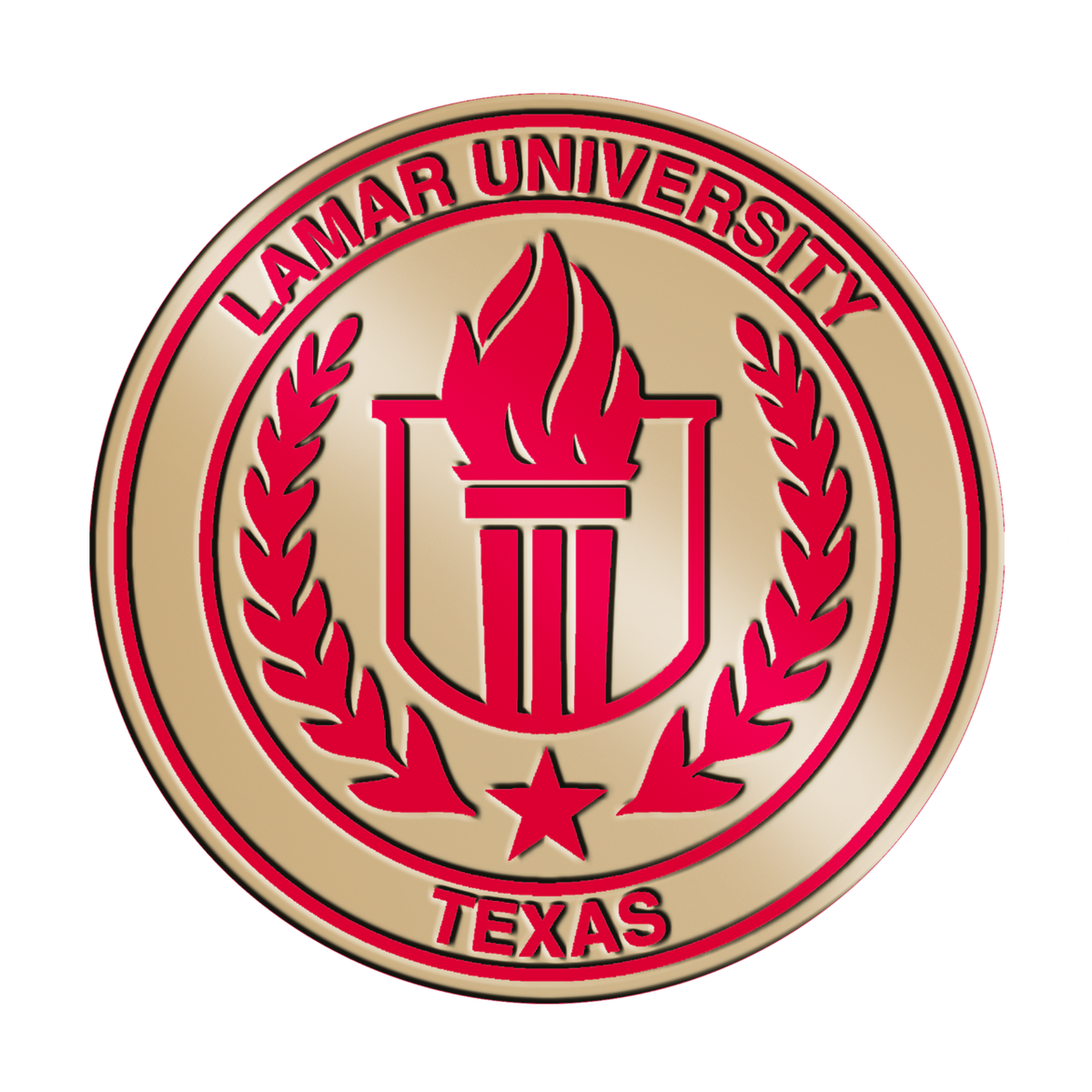 Lamar University brass medallion