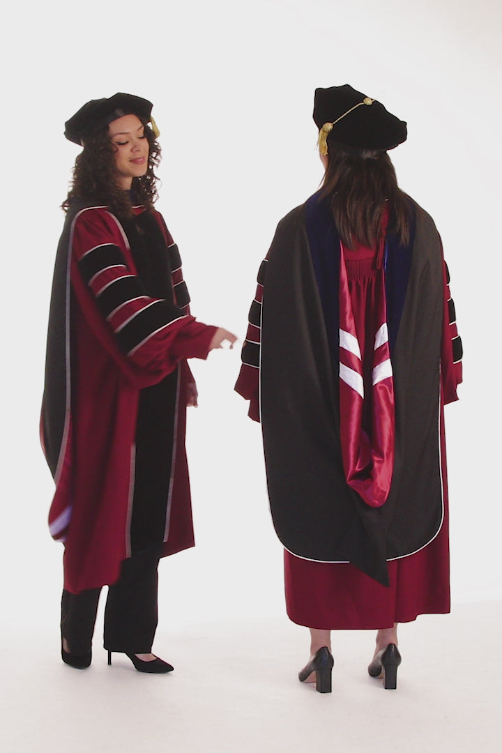 UMass Amherst Doctoral Regalia Rental Set. Doctoral Gown, Hood, and Cap / Tam with Tassel