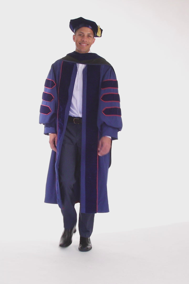 University of Illinois Urbana-Champaign PhD Regalia Set. Doctoral Gown, Hood, and Eight Sided Doctoral Tam with Tassel