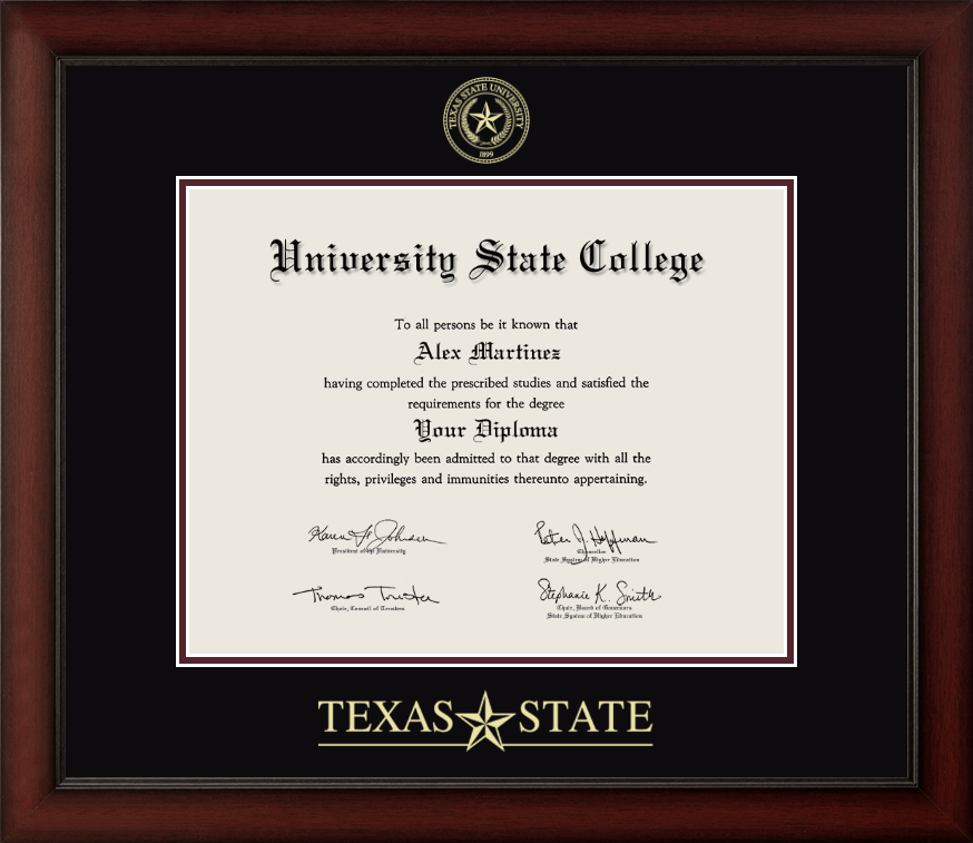 Texas State University Cherry Wood Diploma Frame